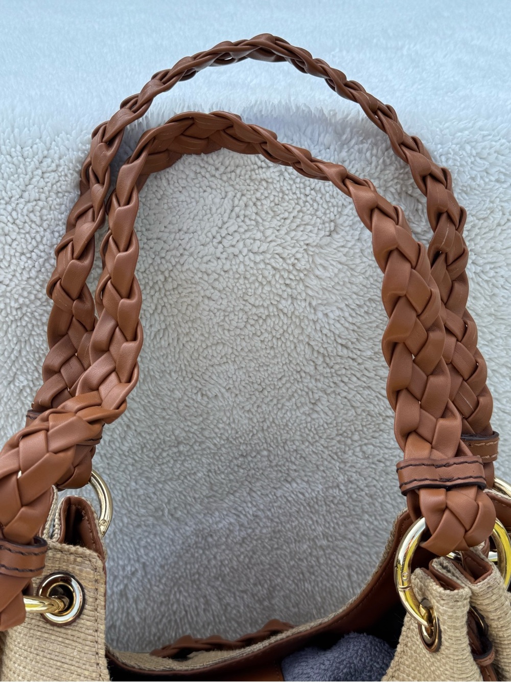 Michael Kors Large Woven Straw Hobo Bag Braided Leather Strap Grommet Tassel Nat - Picture 5 of 16